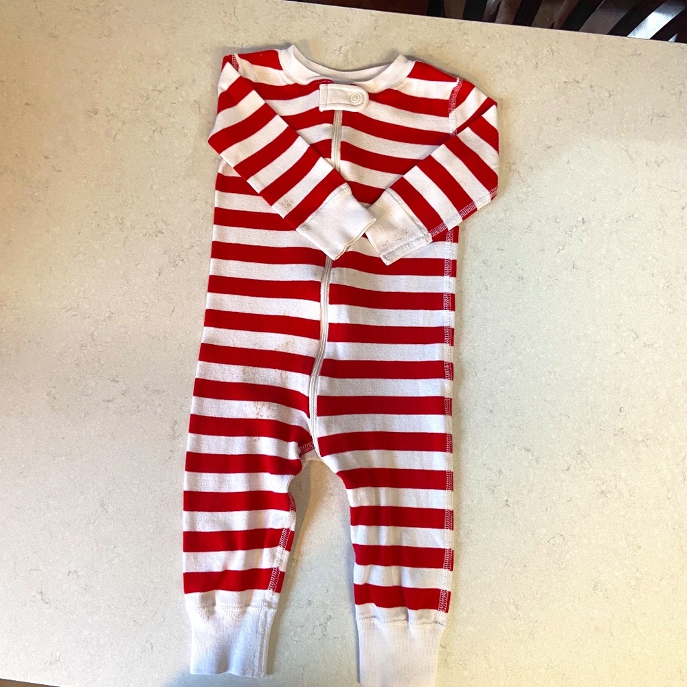Hanna Andersson Zip Up Sleeper Red Stripe 12-18m